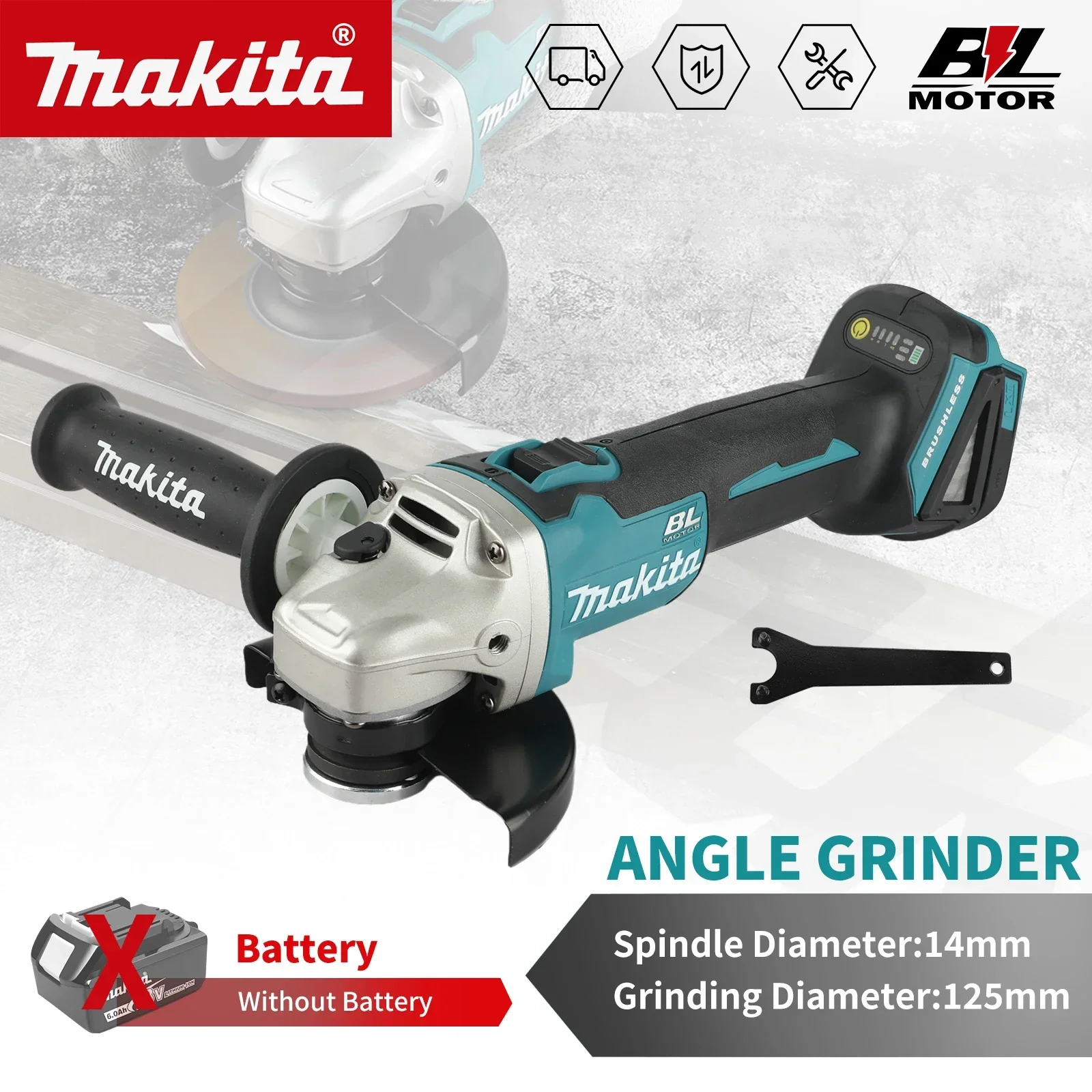 Power Tools Construction - لجهاز ماكيتا DGA504، جلاخة بدون فرشاة،